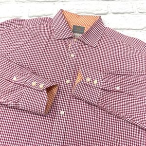 Thomas Dean Dress Shirt Mens L Red White Geometric Gangnam Star Print Flip Cuffs